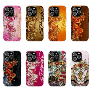 Pink Ed Hardy Skull Leopard Tattoo iPhone Case Aesthetic Y2k Trendy Tiger Ed Hardy Collage Phone Case for iPhone 11 - 17