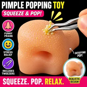 Pimple Popping Nose Toy with Tweezers, Stress Relief Squeeze Toy, Funny Acne Popper Prank Gift for Adults & Teens, Stress Relief Fidget, 1/2PCS