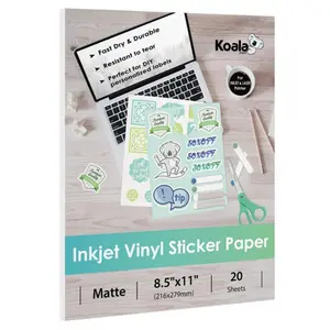 Koala Matte Waterproof Vinyl Sticker Paper – 8.5x11" Full Sheets for Inkjet, Ideal for Custom Decor & DIY Crafts