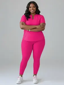 Plus Size Round Neck Set 2pcs Casual Sports Top & Long Trousers Outfit for Women's Activewear Comfortable & Stylish