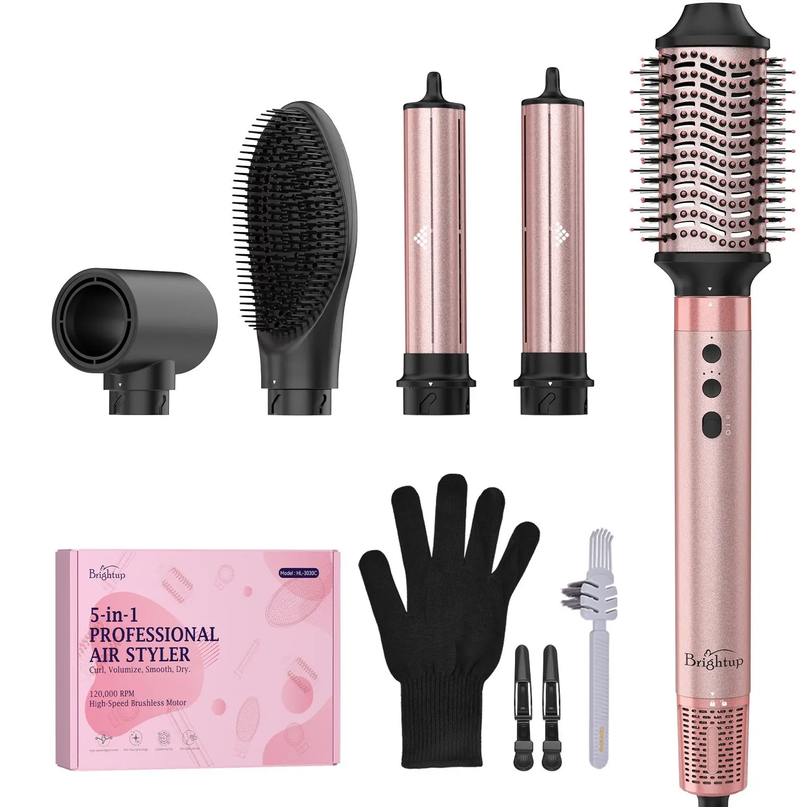 Brightup 5-in-1 Hair Styler & Dryer Brush Set with Automatic Air Curler for Beach Waves, Volumizing & Fast Drying, Blow Dryer Combo Curlers & Straighteners, Automatic Curl Iron Curlers & Straighteners