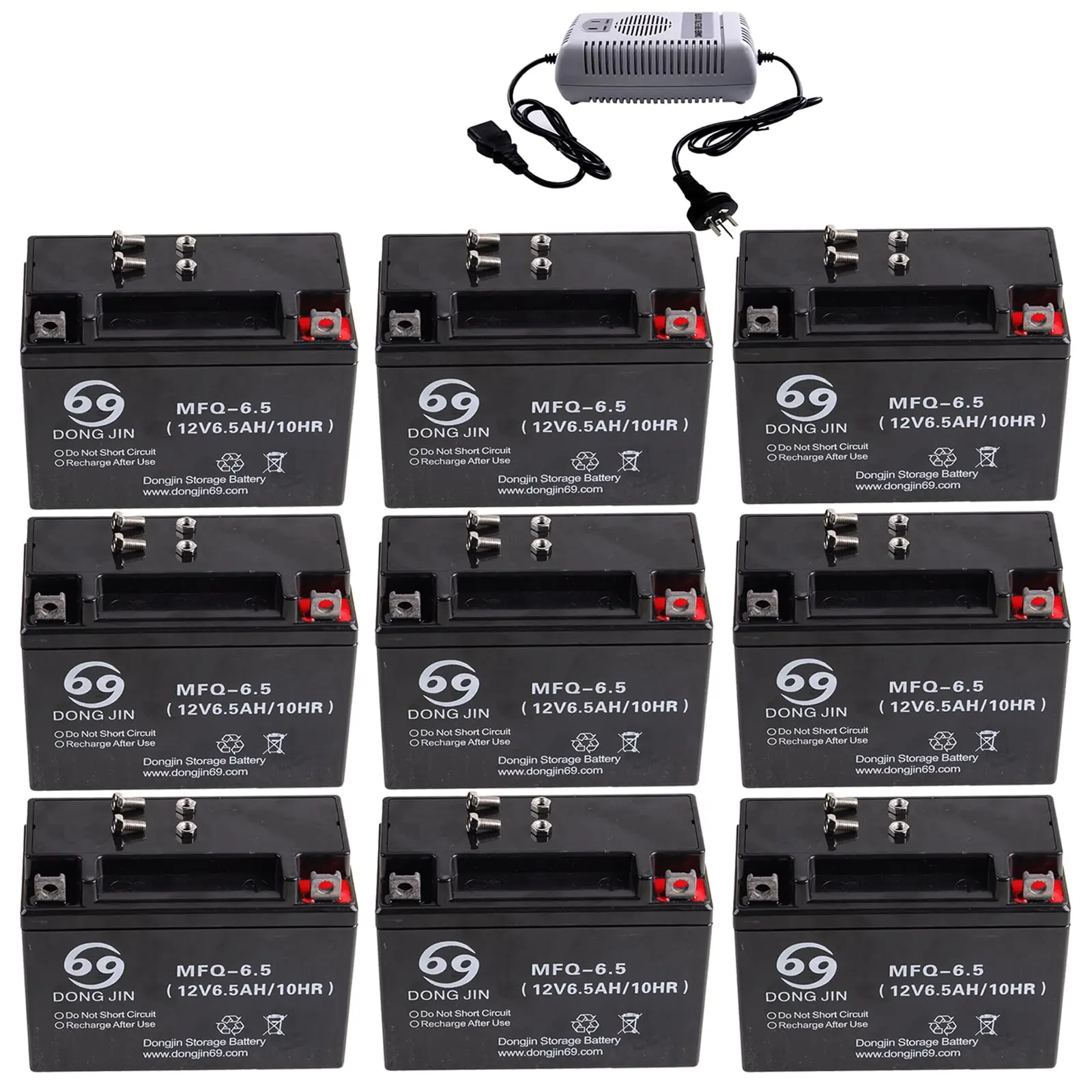 9 Pack ATV UTV Battery 12V 6.5Ah MFQ-6.5 Powersports Battery with 48V Batteries Charger for Scooter Go Kart E Bike Razor Pit Dirt Bike ATV UTV Drift Trike Golf Cart Quad Buggy Dune Moped Taotao Sunl