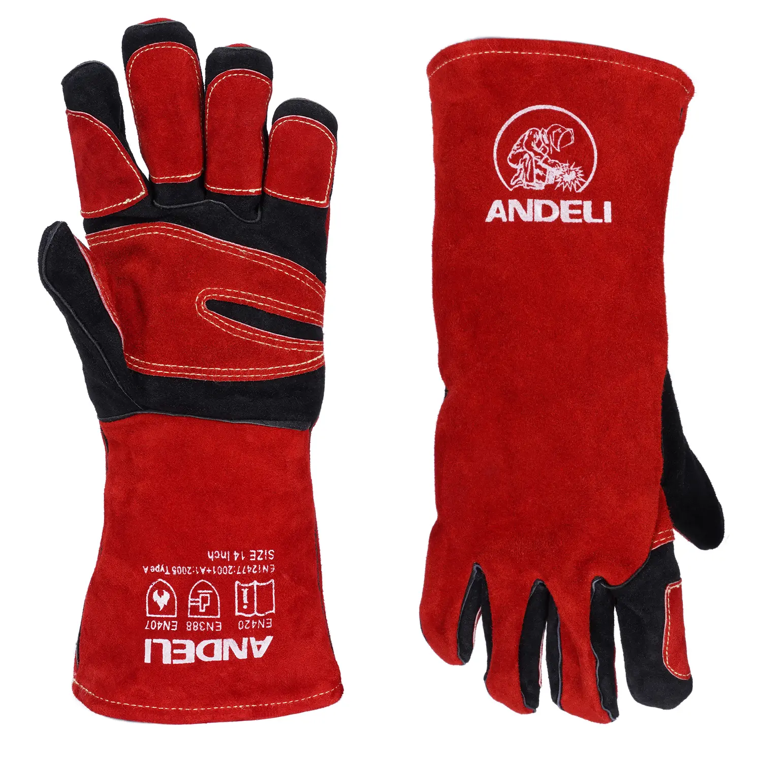 ANDELI XGGY 14 in Heat-Resistant Fireproof Gloves, Tig/Mig Welding & Barbecue Use, Red-Black Tools & Hardware Welding Accessories, Tig Welding