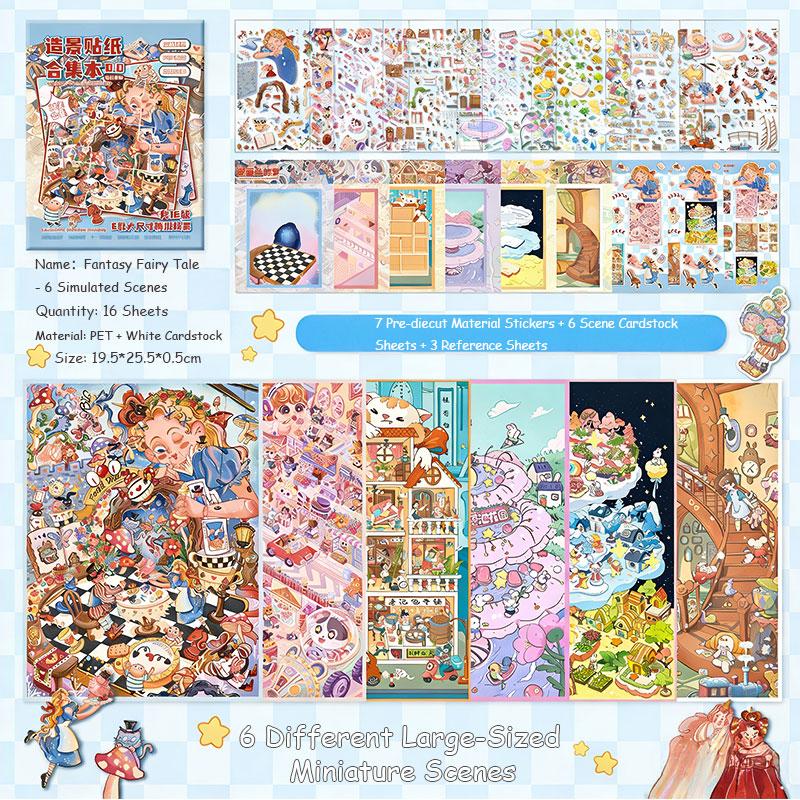 6-in-1 Fantasy Fairy Tale 3D Scene Sticker Book,DIY Miniature Diorama Kit for Journaling & Scrapbooking,Kawaii Gift Set for Women Girls & Teens,PET Sticker Collection