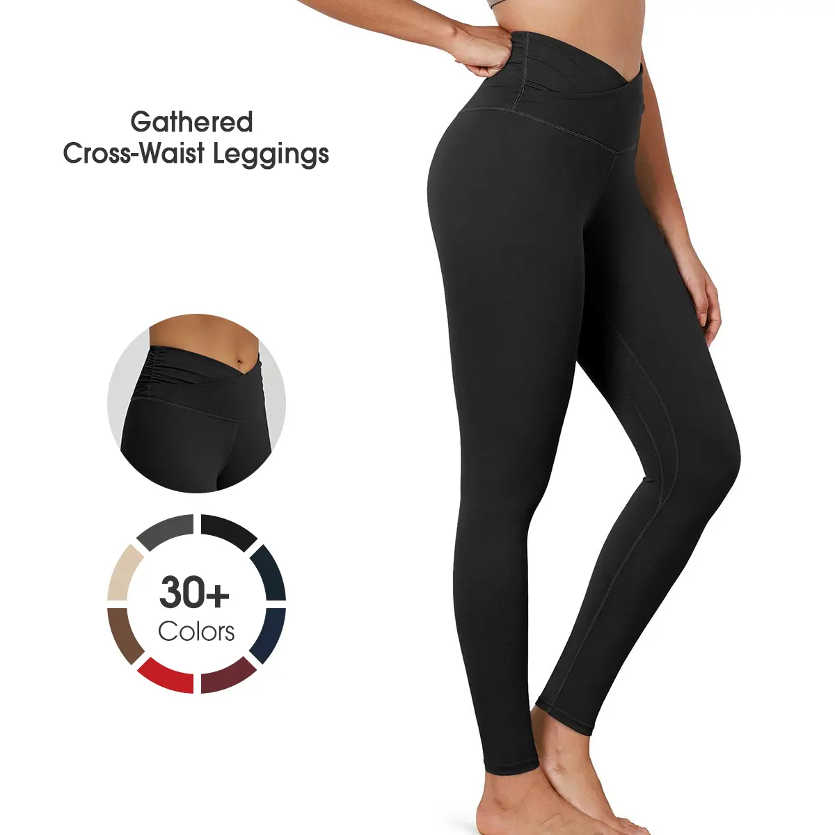 ODODOS Women's Cross Waist 7/8 Yoga Leggings with Inner Pocket 25"/28" Gathered Crossover Workout Pants Sportswear Yoga Attire Activewear 4 Way Stretch Moisture-wicking summerwins