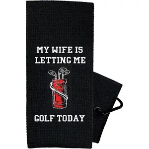 Funny Microfiber Golf Towel - Embroidered Golf Bag, Large 24"L x 16"W Golf Towel, Tri-Fold Golf Towel with Clip, Waffle Pattern Golf Towel, Perfect for Golf Bags, Fun & Creative Gift For Boyfriend/ Dad/ Men/ Women/Golfers, Golf Accessory.