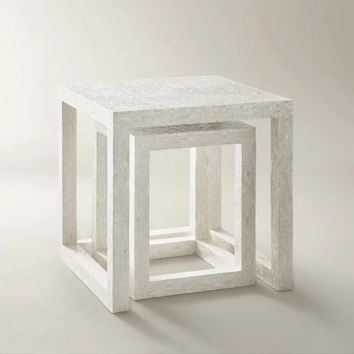 Z Gallerie Ivori Mother-of-Pearl Wood Handcrafted Luxury Nesting Tables - 16.5"w x 16.5"d x 20.1"h, Unique Patterns, Flexible Nesting, Modern Coffee Table for Living Room Indoor Furniture, Keep Dry, Prevent Yellowing