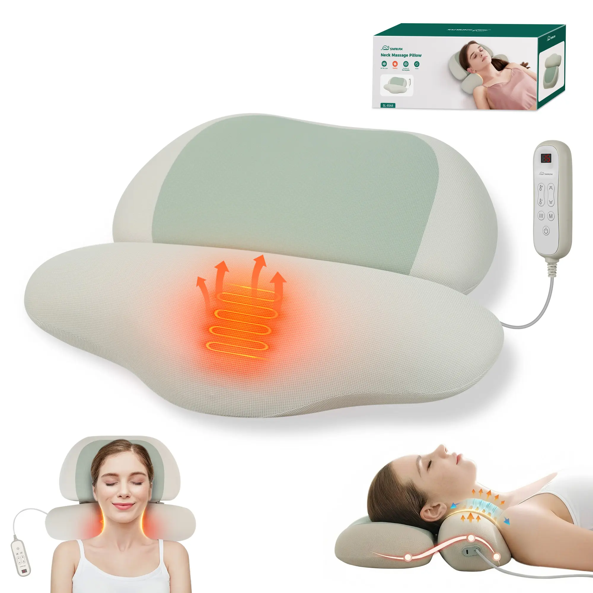 Snailax 2026 Cordless Neck Massager with Heat, Air Neck Stretcher Device, Remote Control Cervical Traction Massage Pillow, Rechargeable Heated Neck Massager for Pain Relief Home Office Travel