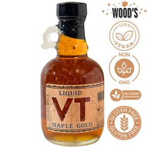 Wood’s Liquid Maple Gold – Vermont Maple Syrup with Real 24K Gold Flakes – Vegan, Plant-Based Sweetener – Small Batch, Artisanal, Luxury Syrup for Gifting, Cocktails, and Gourmet Cuisine – 8.45 oz Glass Bottle  ⸻