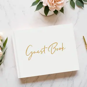 100 Pages Guest Book - 9"x7" Elegant Hardcover White Polaroid Book - Foil Gilded Edges For Guests & Visitors to Sign At Wedding, Funeral or Memorial, Party, or Bridal Shower, Visitor Signature Book