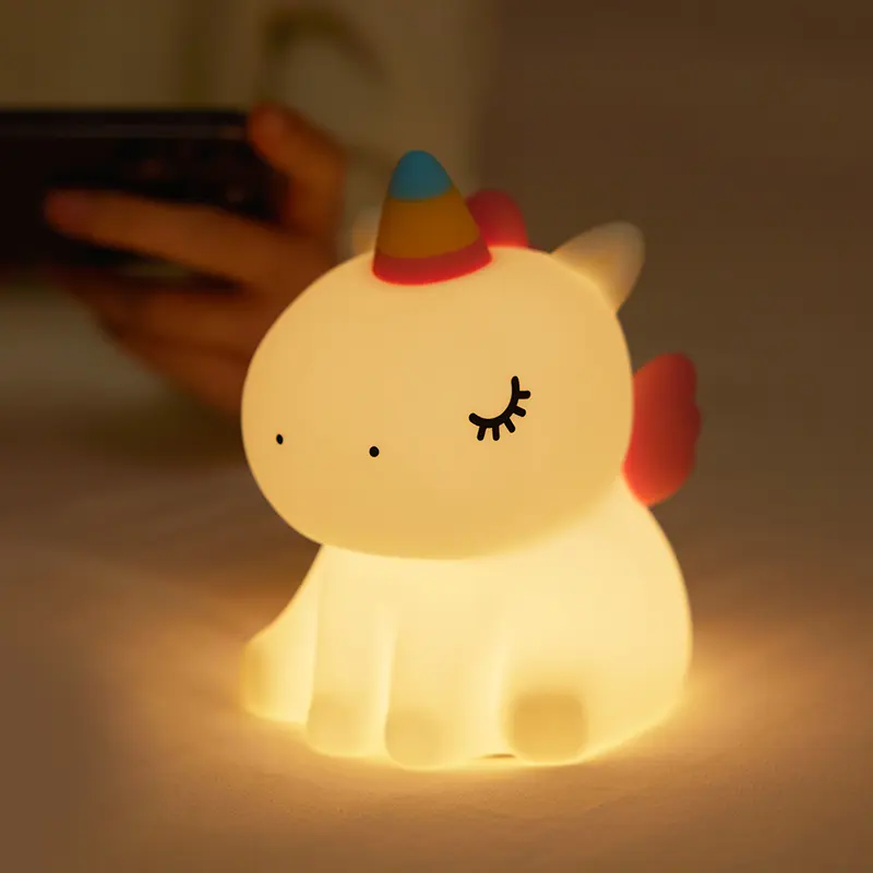 High quality silicone unicorn night light, clap rechargeable, adjustable brightness, three levels of soft LED light, suitable for decorative lighting in children's room and bedroom sohochic