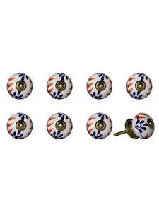 212 MAIN 1.5x1.5 in Blue & White Artisan Craft Hand-Painted Ceramic-Metal Drawer Pull Knobs - Set of 8, Traditional Home Decor Large Appliance Parts & Accessories