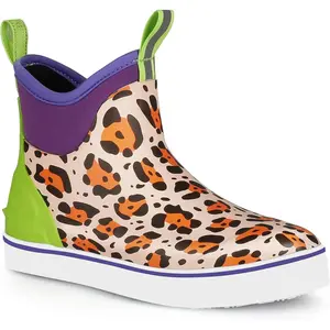 Women's Deck Boots Waterproof Ankle Rain Boots Fishing Boots with High Traction for Gardening Boating Camping Black