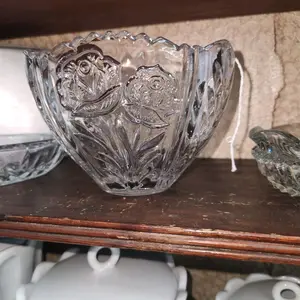 Vintage Crystal Bowl with Intricate Rose Design for Home Decor and Table Settings. made by Anne Hutte Bliekristall. no chips or cracks.