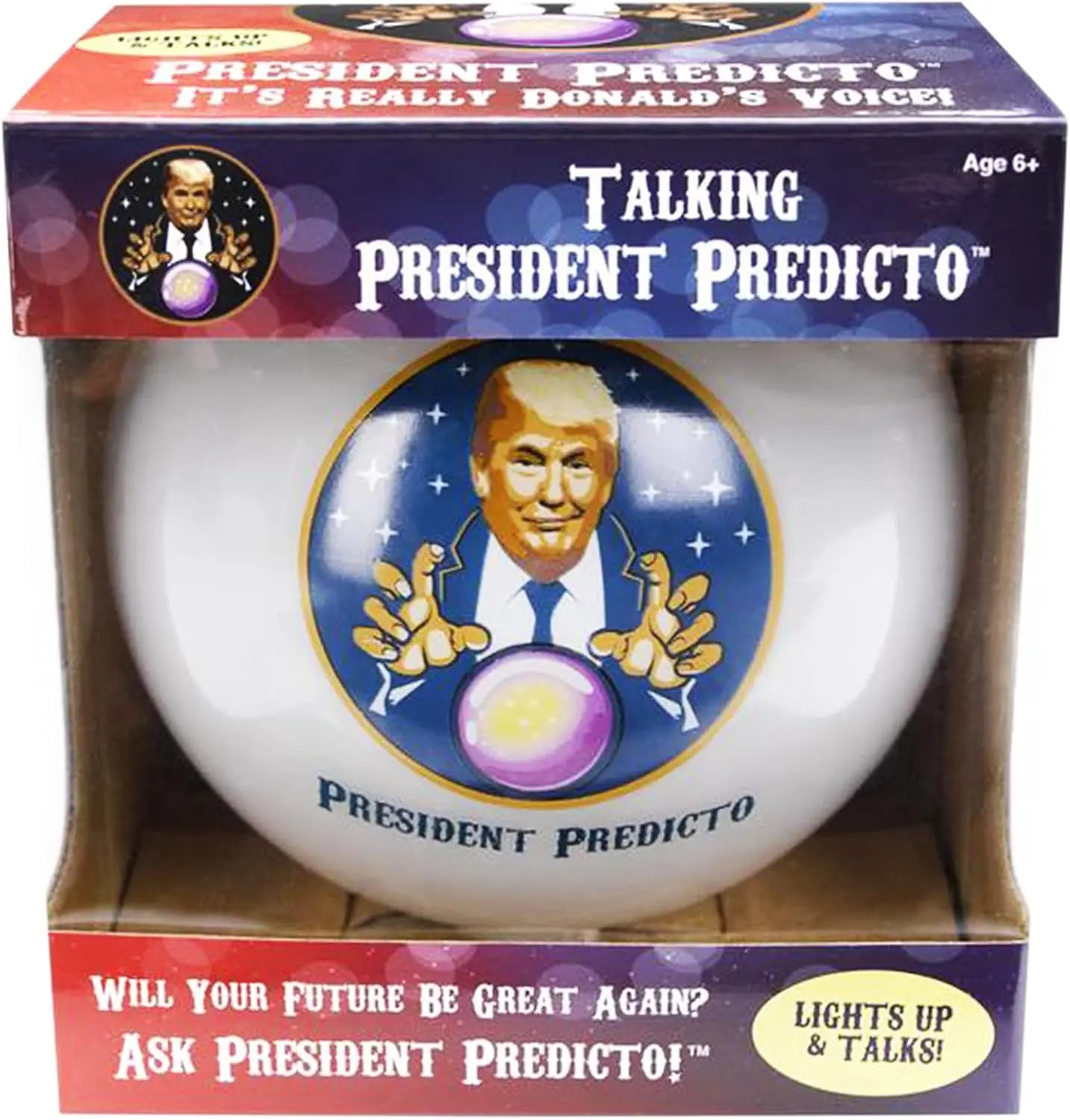Roll over image to zoom in Talking Trump President Predicto Fortune Telling Ball - Lights Up & Speaks - Ask Questions & Hear Donald Trump Answer, Unique Patriotic Desktop Collectable, Perfect Inauguration Day Toy for Men