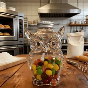 Cute Owl Glass Airtight Storage Jar, Clear Glass Sealed Canister for Food & Pet Treats, Leak-Proof Kitchen Organize