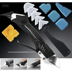 5-in-1 Sealant Finishing Kit with Interchangeable Pads, Grout Scraper and Adhesive Remover, Multi-Purpose Caulking Tool for Kitchen Bathroom Tile Repair, Reusable Silicone Applicator Set (White)