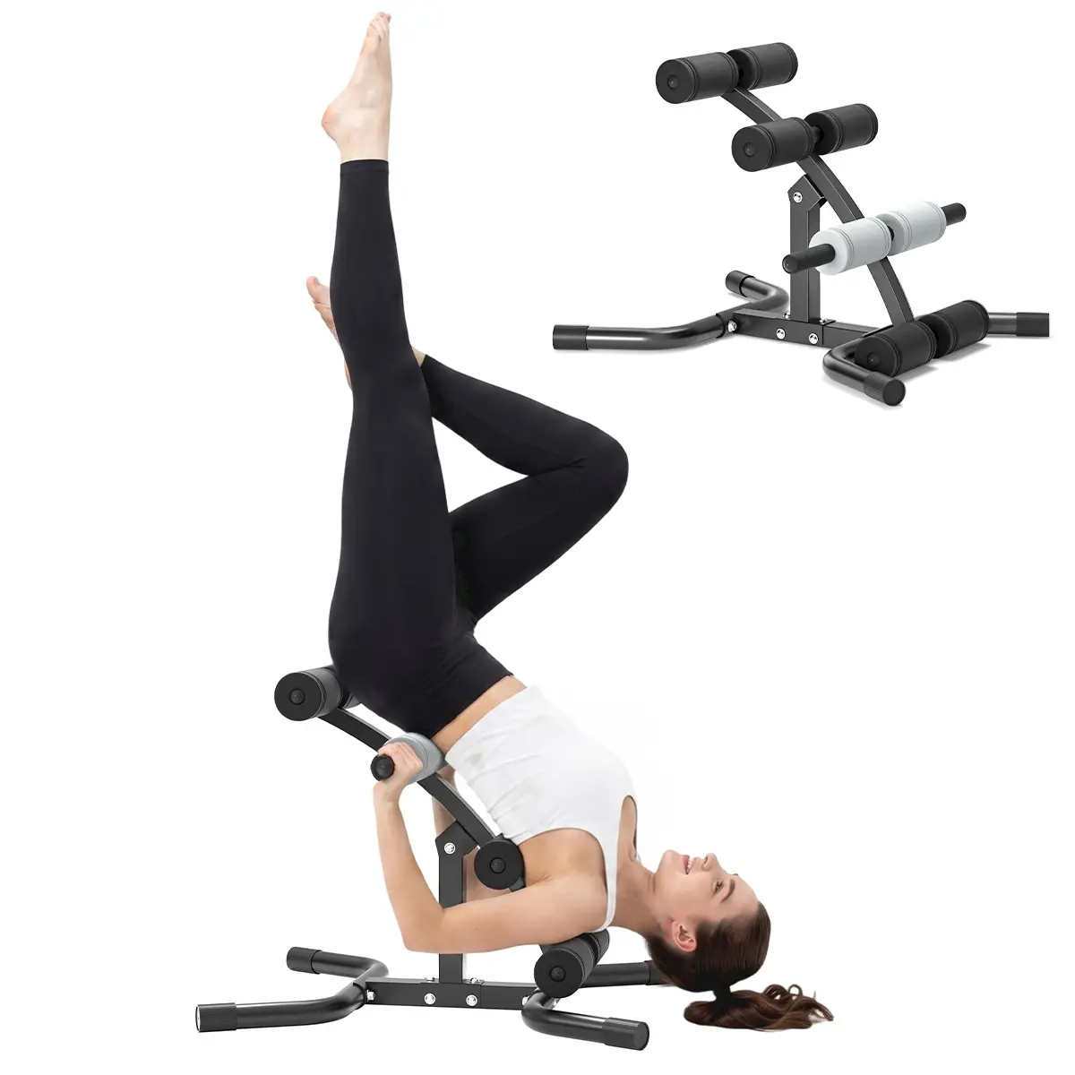 RELIFE Compact Mini Inversion Table - Steel Curved Frame Adjustable Back Stretcher, Core Trainer for Home Gym Strength Training Equipment
