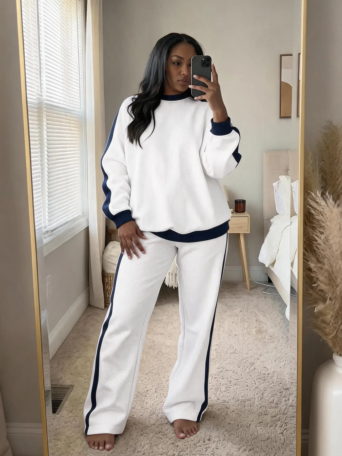 YBoutique Women's 2 Piece Outfit Fleece Sweatsuit Casual Lounge Matching Sets Crewneck Loose Fit Cozy Sweatshirt & Straight Leg Sweatpants Womenswear TikTokShopfalldealsforyou