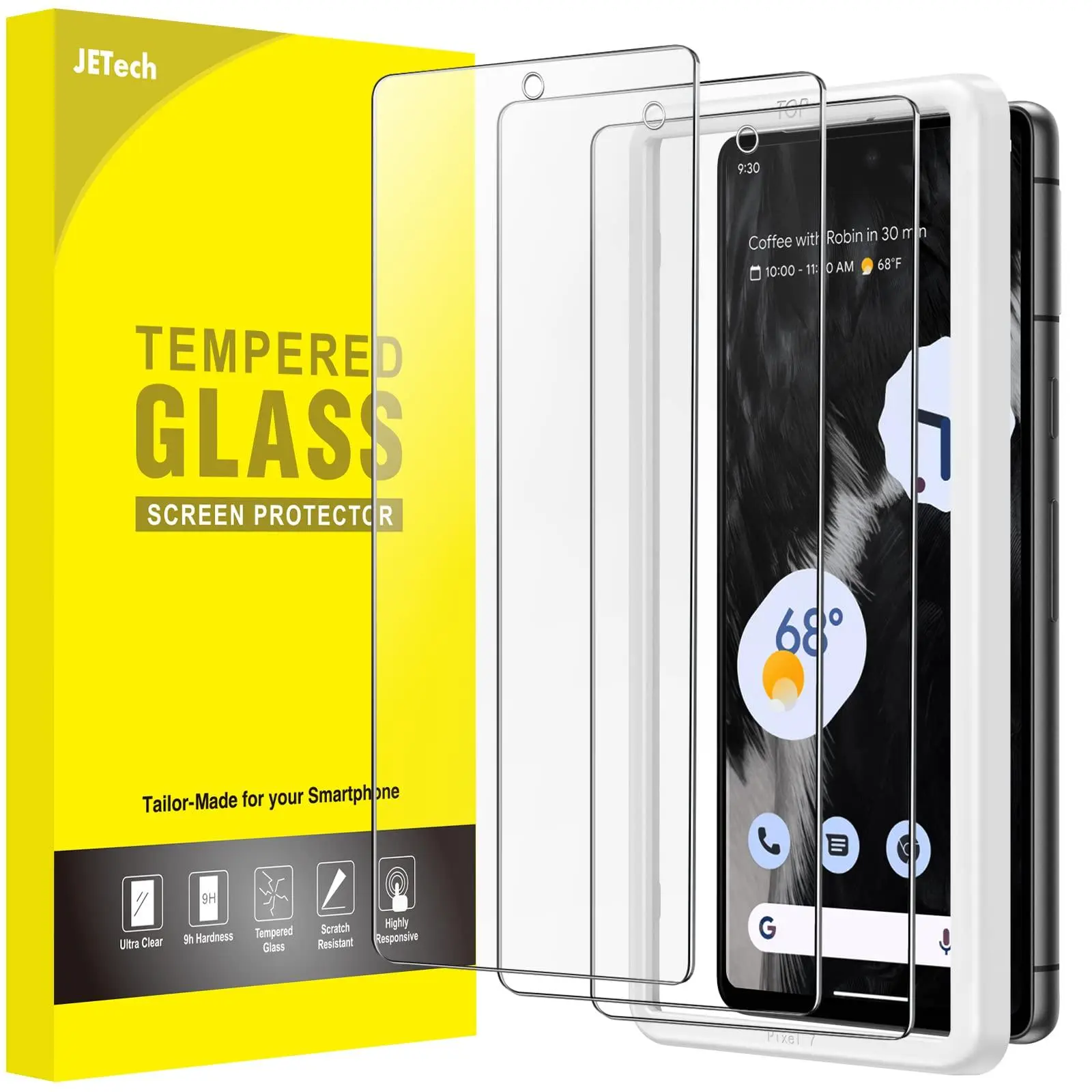 JETech Tempered Glass Screen Protector for Google Pixel 7, 3-Pack, Anti-Fingerprint, Scratch Resistant, HD Protection, Easy Installation Tool Included
