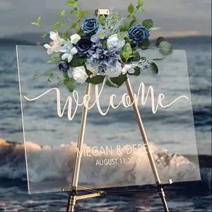 Artificial Blue Flower Wedding Welcome Sign Wreath Rose Floral Arrangement, Perfect for Wedding Party Reception Entrance Decoration, Artificial Flowers For Outside