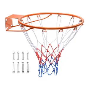 Basketball Rim, Wall Door Mounted Basketball Hoop, Heavy Duty Q235 Basketball Flex Rim Goal Replacement with Net, Standard 18" Indoor and Outdoor Hanging Basketball Hoop for Kids Adults