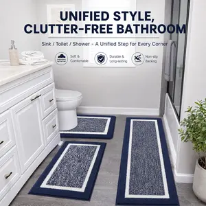 Super Soft Bathroom Rugs 3-Piece Set, Non-Slip Absorbent Microfiber Bath Mats, Quick Dry U-Shaped Toilet Rug & Floor Runner