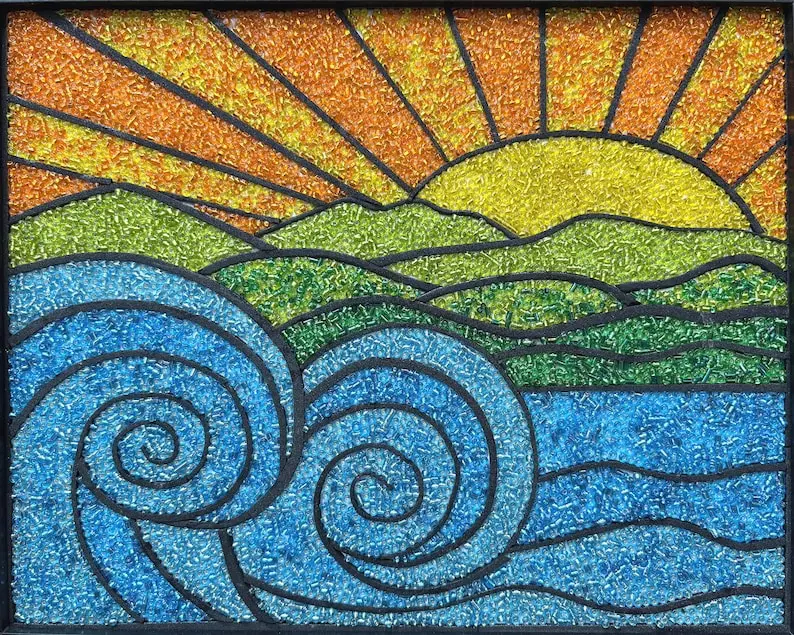 Ocean Tide Sunset Bead Mosaic Art Kit + Video Tutorial, beginner friendly