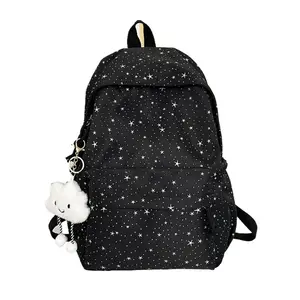 campus travelTrendy Star Nylon Backpack - Spacious for A4 Books, Ideal for School, Travel & Casual Outings