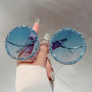 Unisex Oversized Round Glasses With Colorful Crystal Accents Lightweight Metal Frame Trendy Casual Reading Glasses Fashion Street Style Accessory For Daily Wear