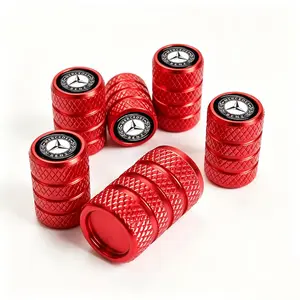 5-Pack Red & Black Luxury Tire Valve Caps For Mercedes-Benz C E S GLC GLE GLS CLA G-Class AMG Premium Aluminum Dust-Proof Seal Anti-Corrosion Wheel Covers With Mercedes Logo Exterior Car Accessories