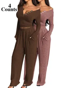 Women's Casual Fitted Sleepwear Set, Fall & Winter Home Wear, Soft Elastic Fabric, Two-Piece Fashionable Loungewear Pajamas