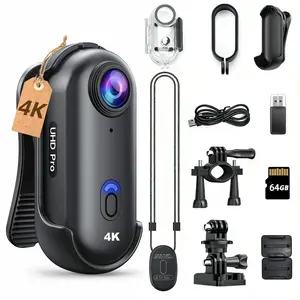 4K Action Camera, Sports Action Camera, Tiny Magnetic Hands-Free Wearable Helmet Cam POV 64GB 360° Clip 120° Wide-Angle 90Min Waterproof for Cycling Motorcycle Vlogging Pets Mini Portable Mount Anywhere Spring Clip Gift for Boys Girls TikTok Creator