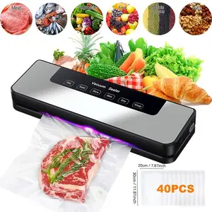 65KPA Vacuum Sealing Machine 6-in-1 Wet Dry Mode Food Saver with 40 Free Bags Commercial Household Food Storage Preservation System