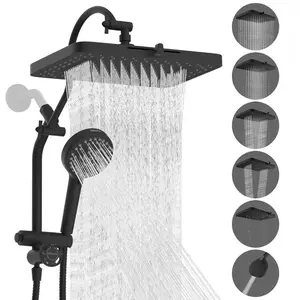Anylock Upgraded 5-spray 13'' Shower Head for Easy Reach, High Pressure Rainfall Showerhead Combo with 10-mode Handheld Spray, 12'' Extension Arm, 4-way Diverter, 71'' Hose, Showerhead Holder, Black