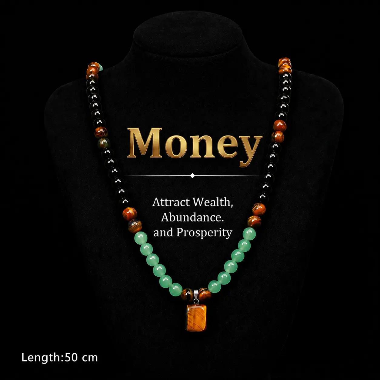 Money Attraction Necklace With GreenAventurine & Tiger Eye Pendant Healing Crystal Stone ,Anniversary, Vacation &Theme Parties Jewelry Charms Abundance Crystal bracelet,Long Chain,Sweater chain,Ideal Gift Jewelry for Men and Women