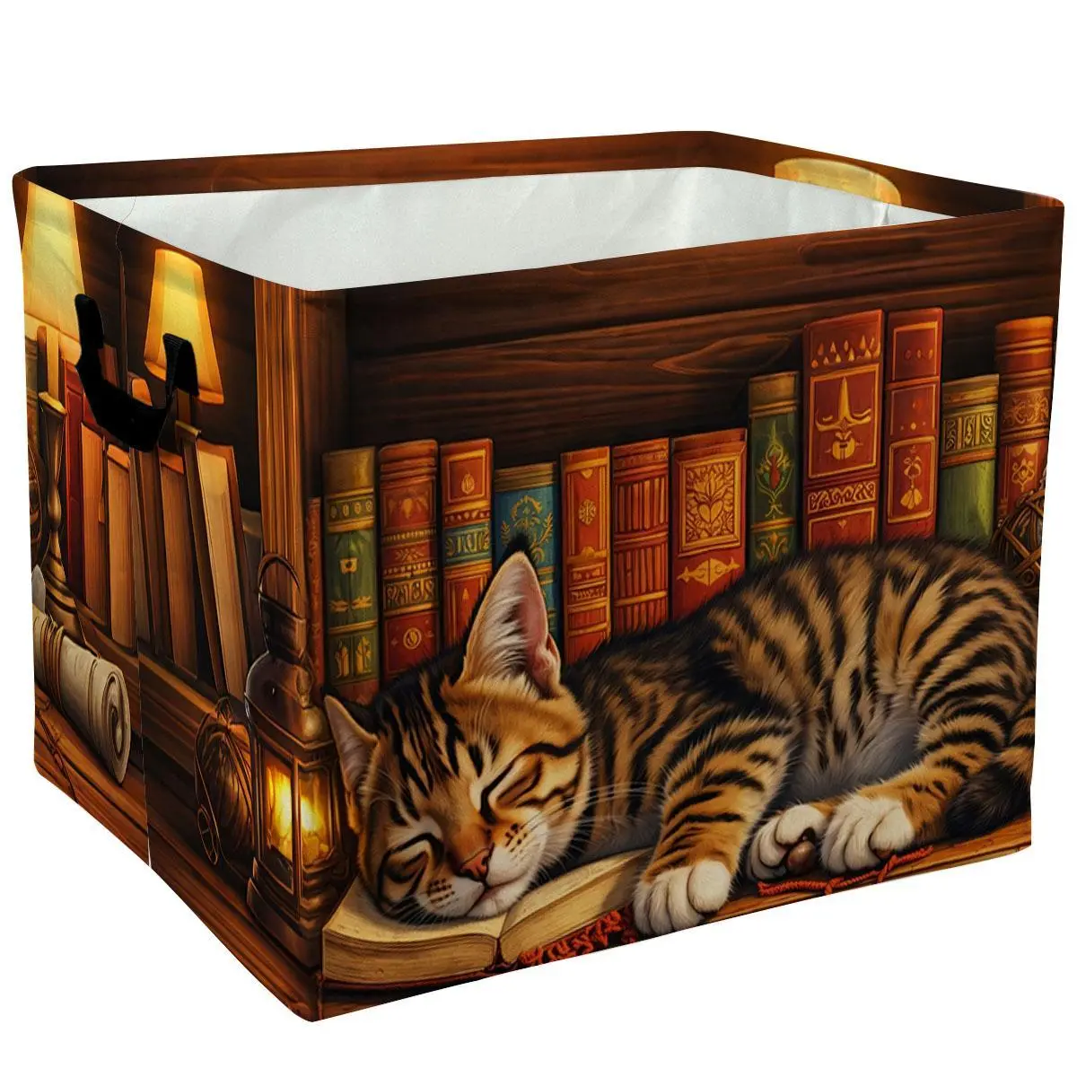 Lightweight Vintage Sleeping Cat Bookshelf Storage Baskets - Home Organizer for Toys, Books, Clothes - Decorative Home Supplies Holiday Gift