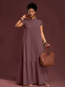 Summer New Patchwork Dress, Japanese Style Loose Waist Long Pleated Dress, Round Neck Flared Hem, Plus Size Women's Dress, Pleats