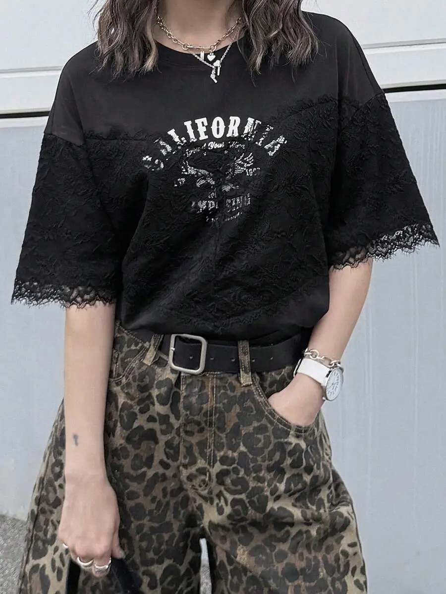 Women's Summer Fashion Lace Patchwork T-Shirt