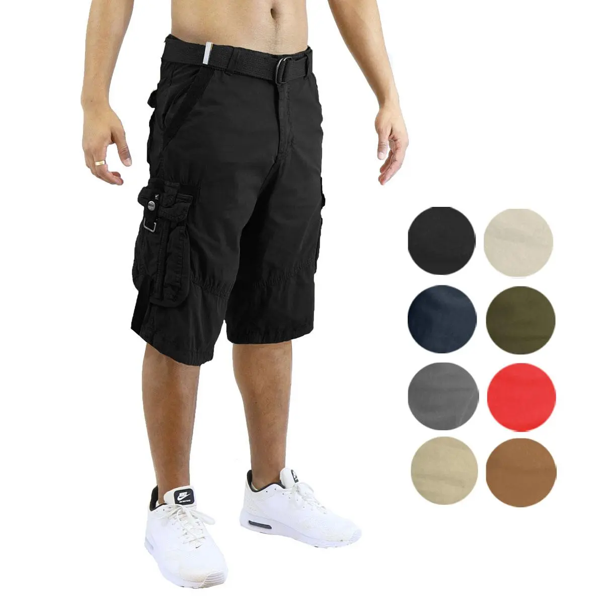 Men's Distressed Cotton Cargo Belted Shorts