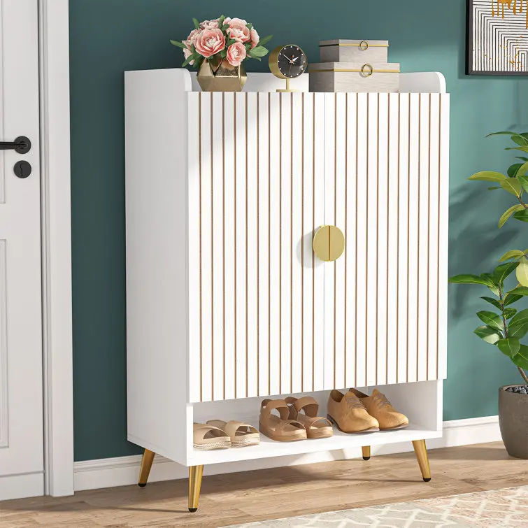 Tribesigns Shoe Cabinet with Doors, 7-Tier Shoe Storage Cabinet with Adjustable Shelves, Wooden Shoes Rack Shoe Storage Organizer for Entryway, Hallway, Closet, Living Room