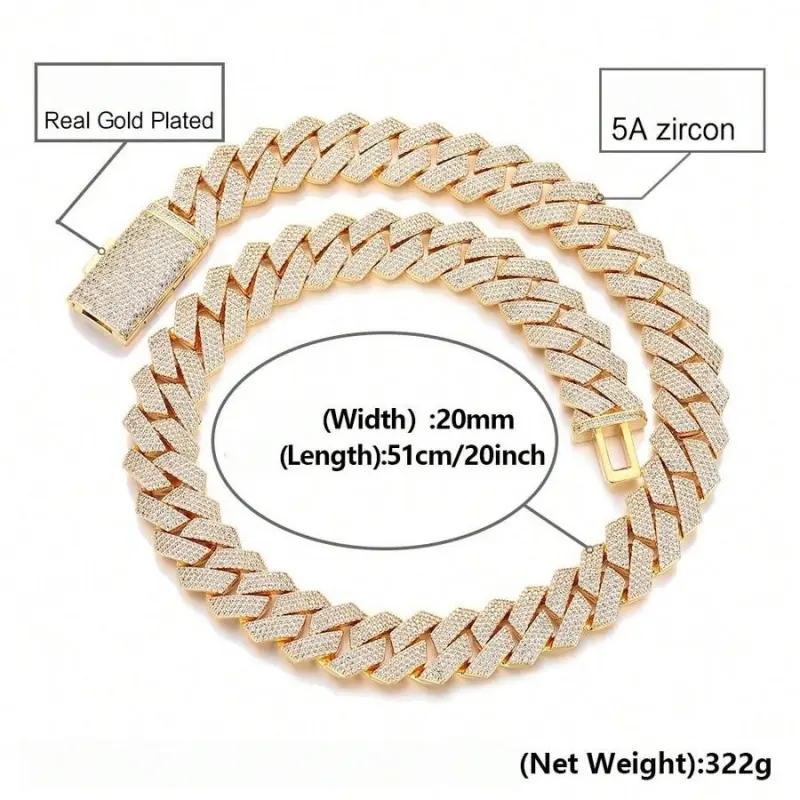 20mm 4-Row Iced Out Rhinestones Cuban Chain for Men, 20in Flip-Link Geometric Gold-Plated Hip-Hop Choker, Heavy Zinc Alloy Streetwear Jewelry, Happy Birthday Gift, Unisex, Anti-Tarnish Coating, Chain & Link Accessory, Christmas, 20 Inches