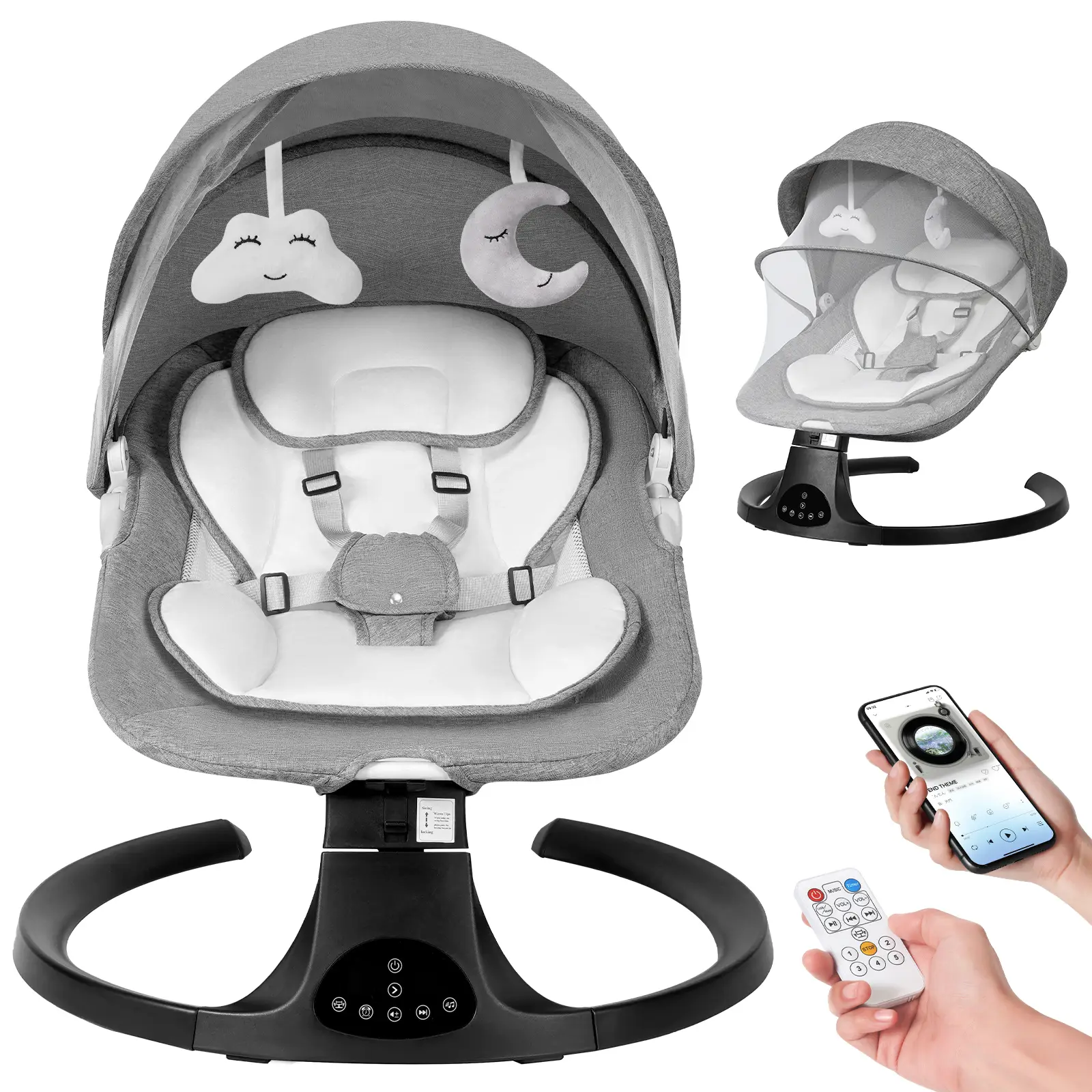 Baby Electric Bouncer, Baby Rocker, Electric swing, 5 Speed & 10 Lullabies, Baby Bassinet, Adapter & Battery Powered, For Indoor & Outdoor Use, Remote