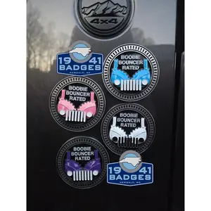 BOOBIE BOUNCER - 1941 Badges 3D 7 Slot Stainless Steel Emblem UV Protected 2.5" Diameter Custom Vehicle Decal Made in America Durable & Stylish