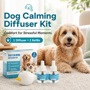 Dog Calming Diffuser Kit with Soothing Pheromone Refill, 48ml Natural Dog Anxiety Relief, Non-Drug & Non-Sedative, Easy Plug-In Diffuser for Stress, Separation Anxiety, Barking & Travel Comfort, Suitable for All Dog Breeds