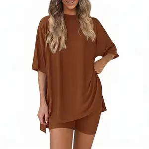 Women's 2 Piece Outfits Lounge Sets Oversized Short Sleeve T-Shirts and Biker Shorts Matching Sets Summer Casual Activewear
