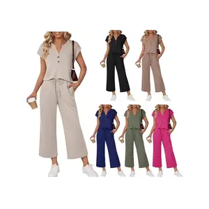 Women's Two-Piece Casual Wear Set for Spring Vacation Beach Trips Airport Travels Leisure Cruises Trendy Fashion Versatile Stylish Outfit