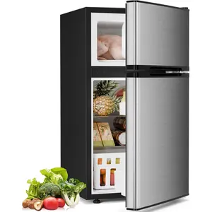 Compact Refrigerator with Freezer 2 Door Mini Fridge 3.2 Cu Ft Silver Adjustable Shelf Thermostat for Bedroom Office Dorm Kitchen