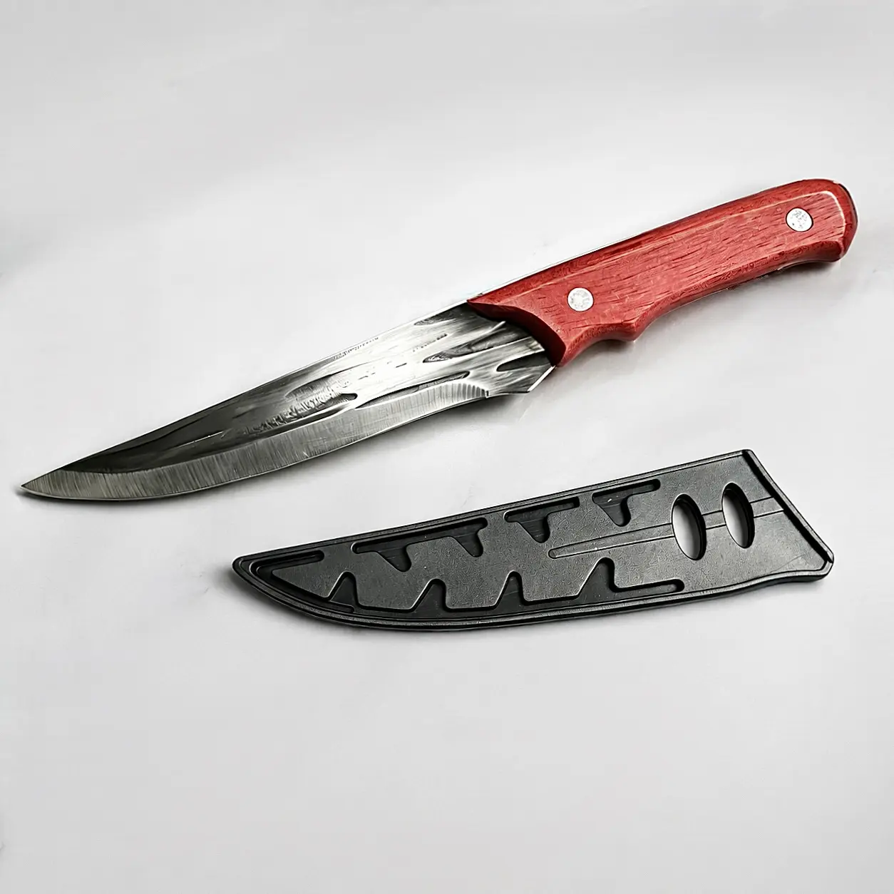 Hammer-Patterned Meat Bone Cleaver with Mahogany Handle, Full Blade Double Edge Butcher Knife for Outdoor Camping Cooking and Bone Cutting, Kitchenware