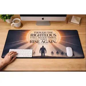 “Though the Righteous Fall” Christian Desk Mat – Proverbs 24:16 Inspirational Computer Desk Pad | Faith & Home Co.